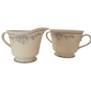 Lenox Reverie Floral Creamer & Sugar Bowl Set Ivory Blue Flowers